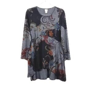 Chico's Long Sleeve High-Low Tunic Top Chicos Blouse w/ Pockets 1P M L